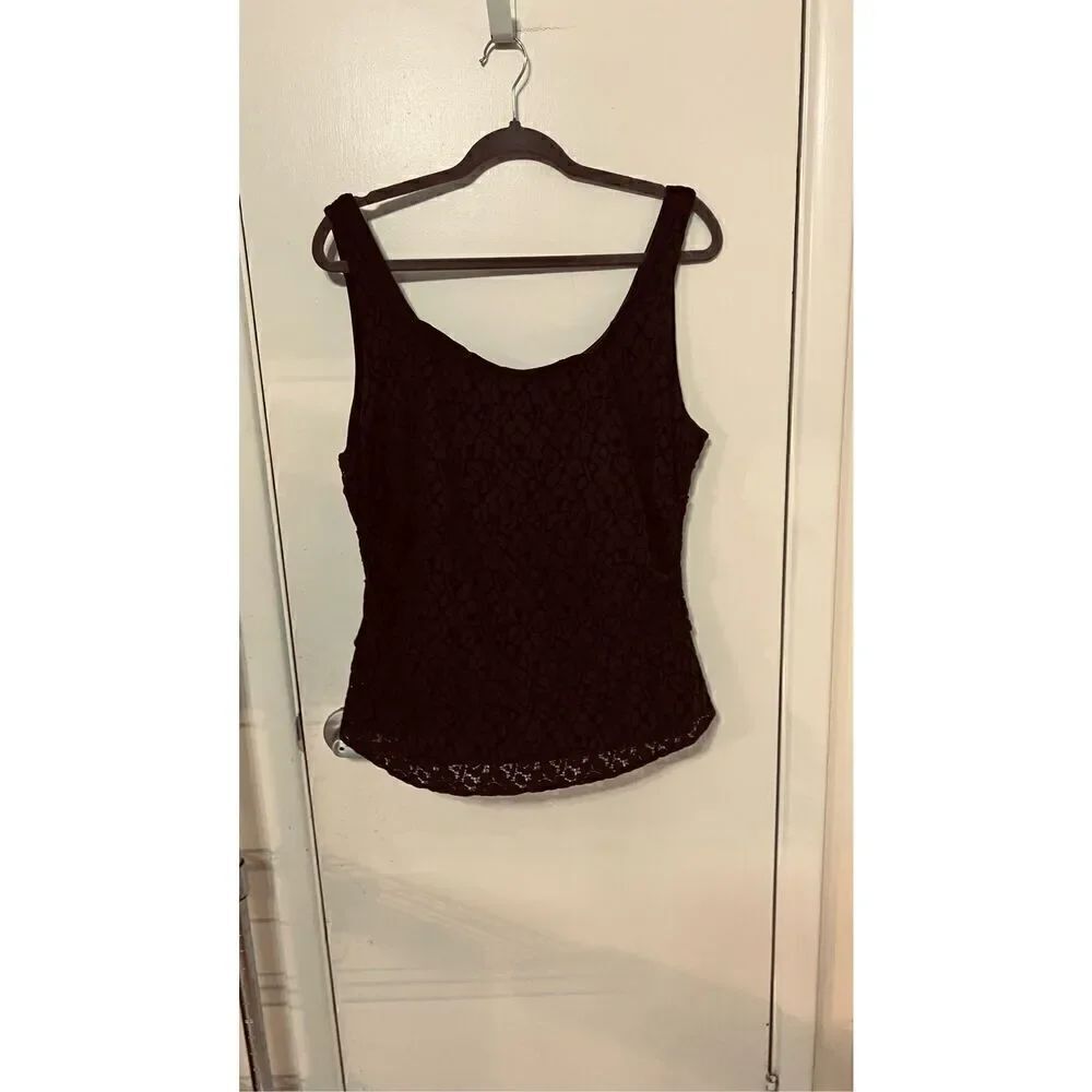 Tahari Navy Blue Lace Tank Top Size L